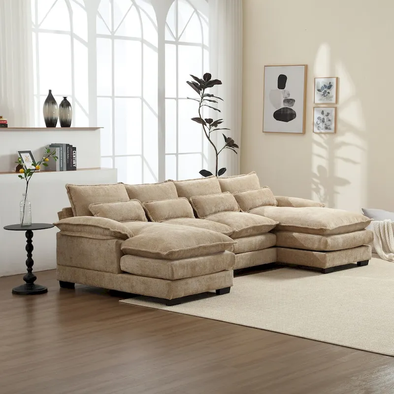 U-Shaped Chenille Sectional Sofa - Reversible Modular Seating