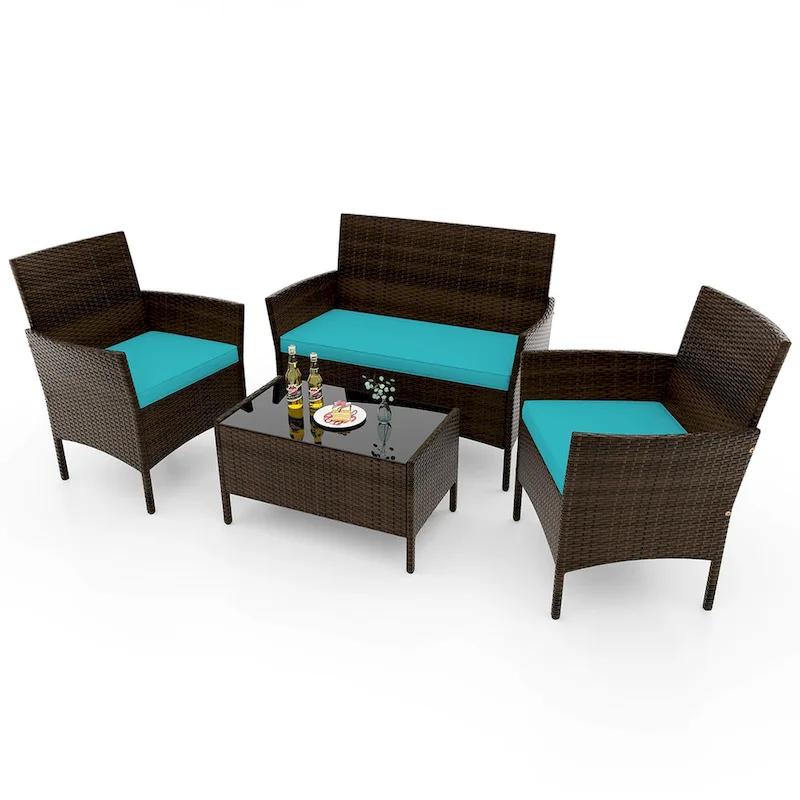 Costway 4 PCS Patio Furniture Set with Washable Cushions and Tempered - See Details
