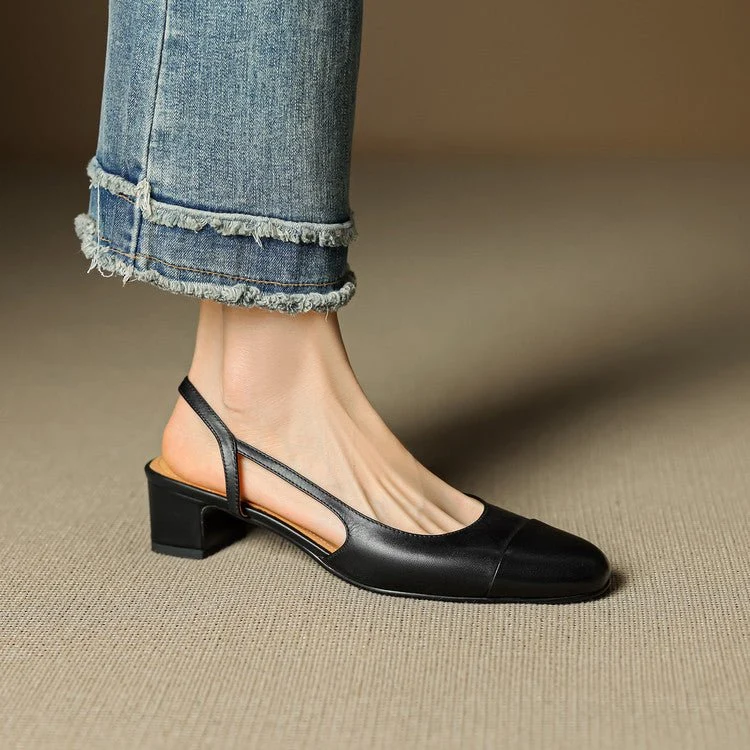 Women��s Black Heels Elegant Slingback Block Pumps