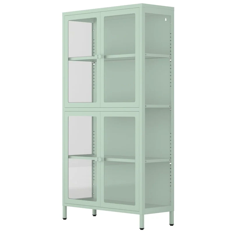 Four Glass Door Storage Cabinet with Adjustable Shelves and Feet Cold-Rolled Steel Sideboard Furniture