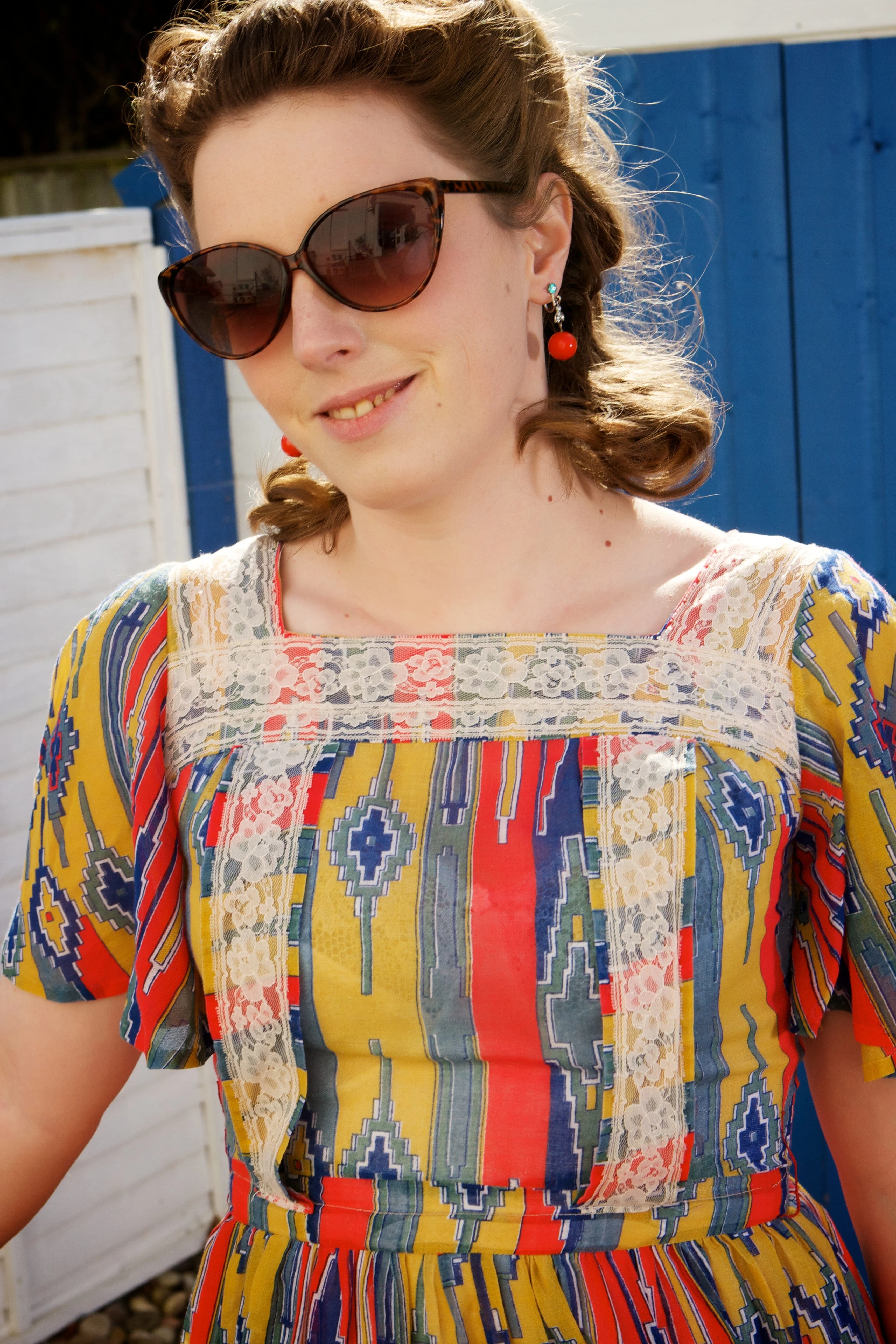 1950s Aztec Print & Lace Patio Dress