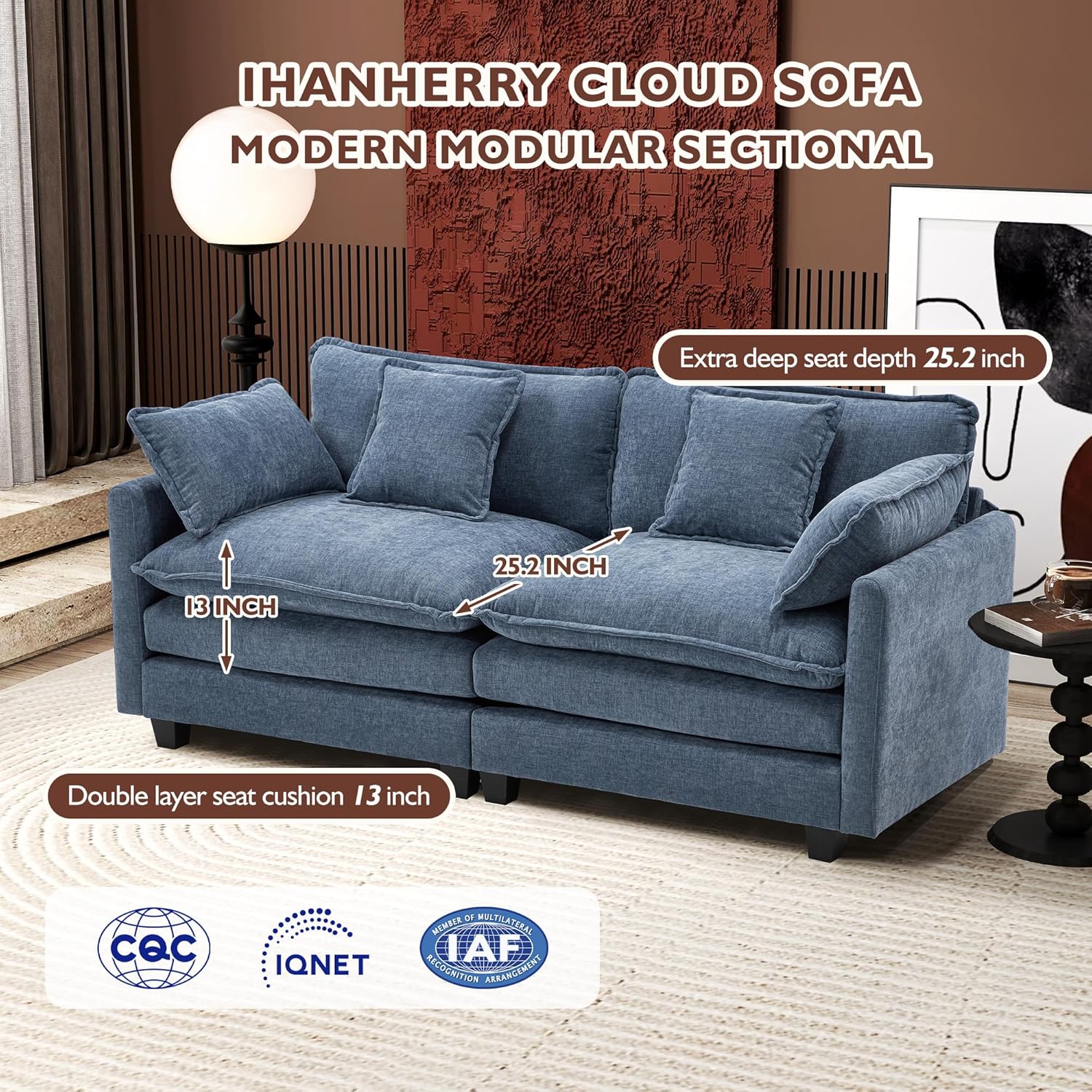 111.4 Inch L-Shaped Modern Sofa Modular Cloud Sofa Ottoman 4-Seater Chenille Deep Seat Sofa