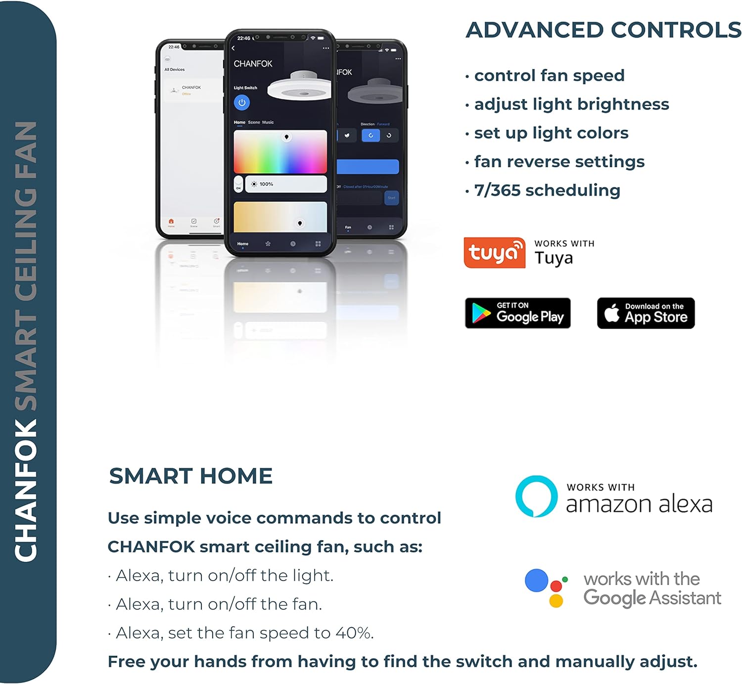 Low-profile smart ceiling fan with lights APP control remote compatibility 6-speed reversible blade