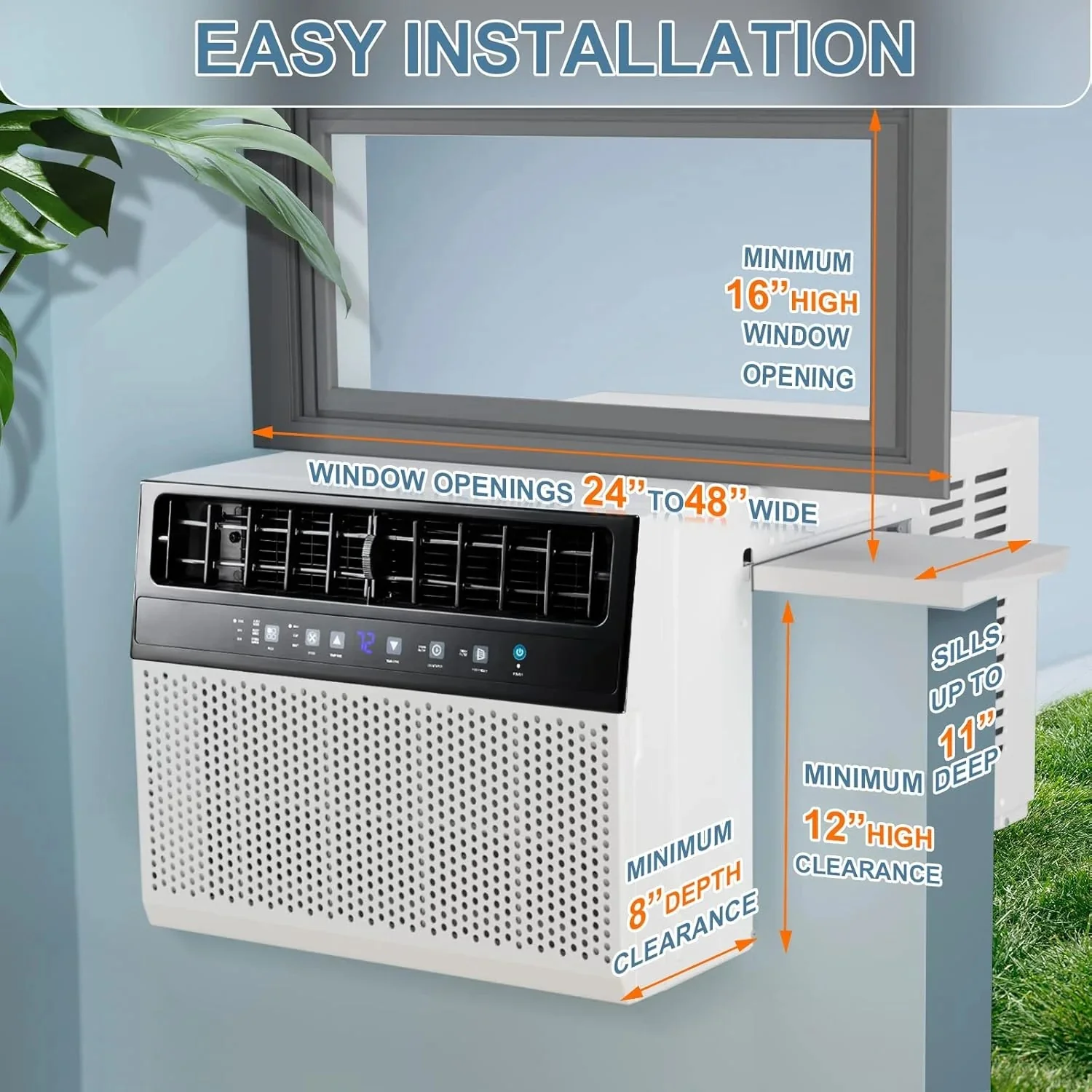 Antarctic Star 12,000 BTU U-shaped window air conditioner, cools rooms up to 550 square feet with 6 modes, 24-hour timer, ultra-quiet window air conditioner