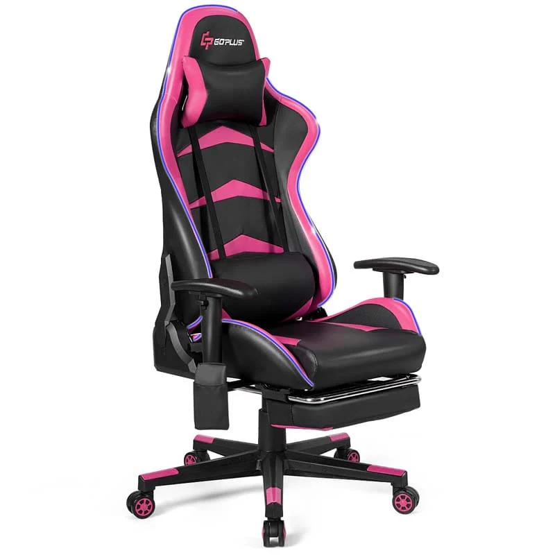 Led Massage Gaming Chair Height Adjustable Racing Computer Office Chair With Footrest Ergonomic High Back Pu Swivel Game Chair - Comfortable And Ergonomic Design