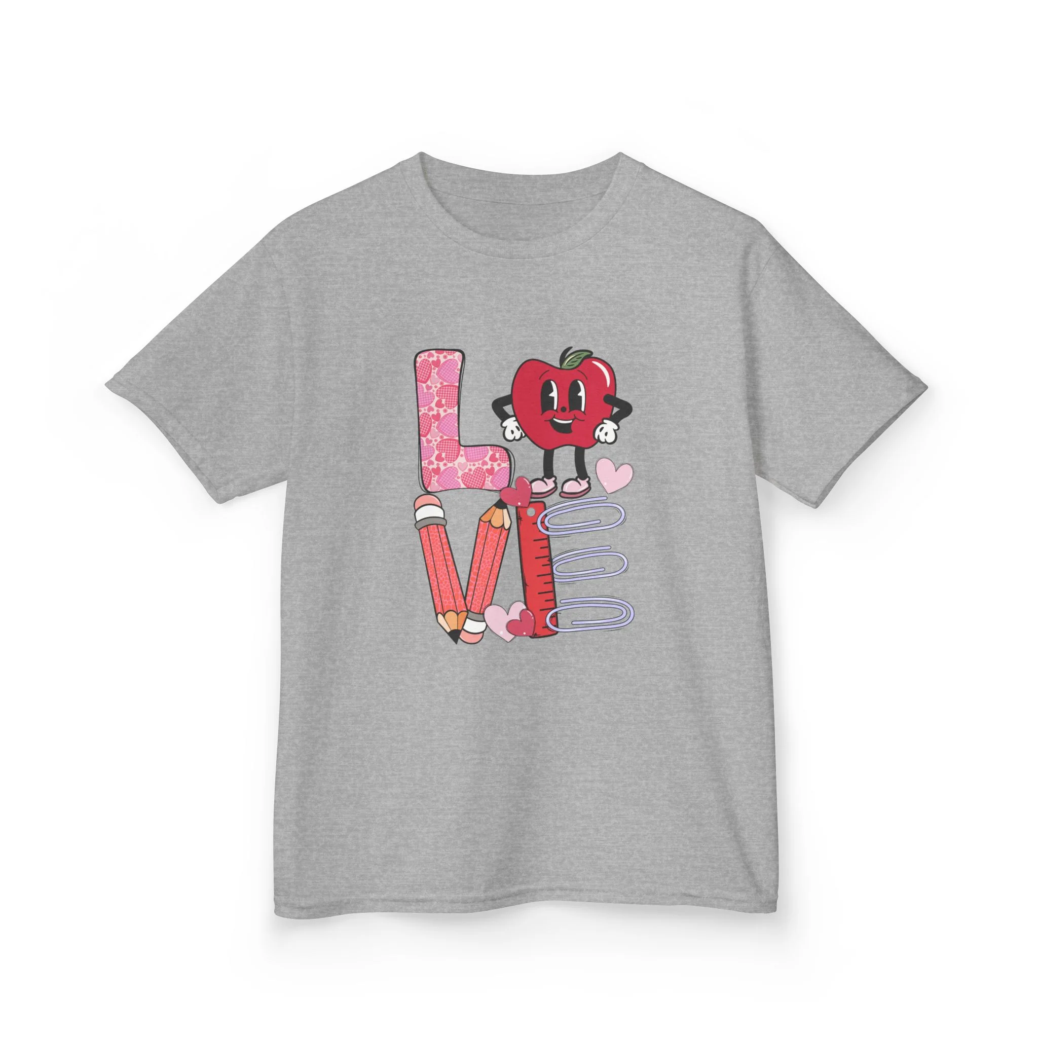 Love School Supplies Kids Tee | Heart Apple, Pencils & Notebook