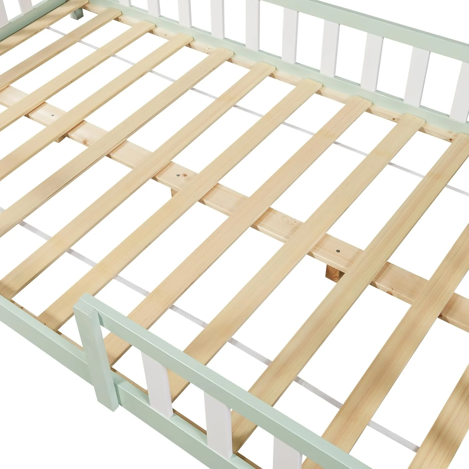 [en.casa] Letto per bambini Sisimiut a capanna 80 x 160 cm con protezione anticaduta letto in legno per bambini letto a terra rete a doghe in legno di pino Bianco opaco