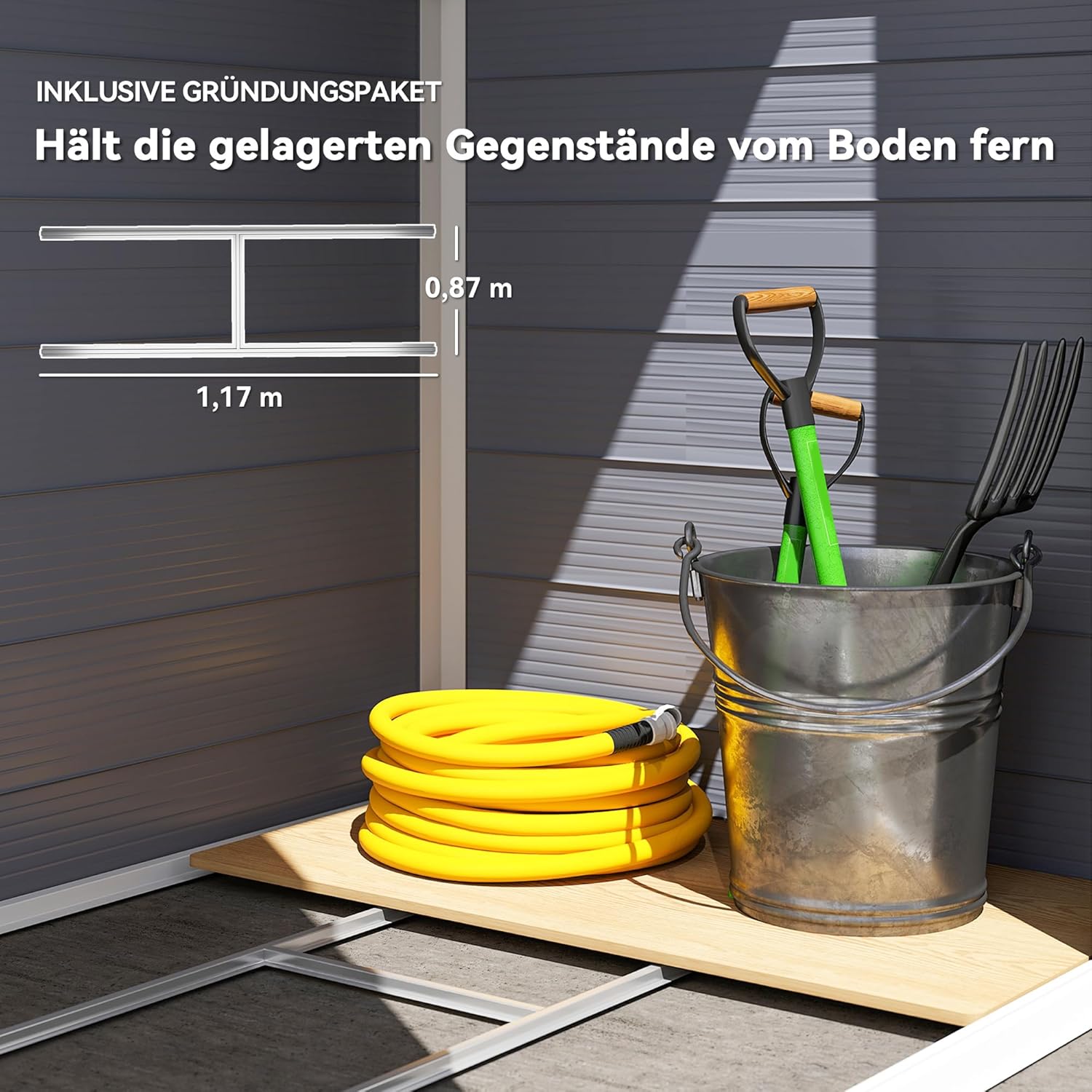Outsunny Gerätehaus 1,1m², Geräteschuppen mit Satteldach, 133 x 102 x 208 cm, Kunststoff Gartenchuppen mit Abschließbar Tür Belüftungsöffnung Fenster Fundament, Gartenhaus für Garten Dunkelgrau