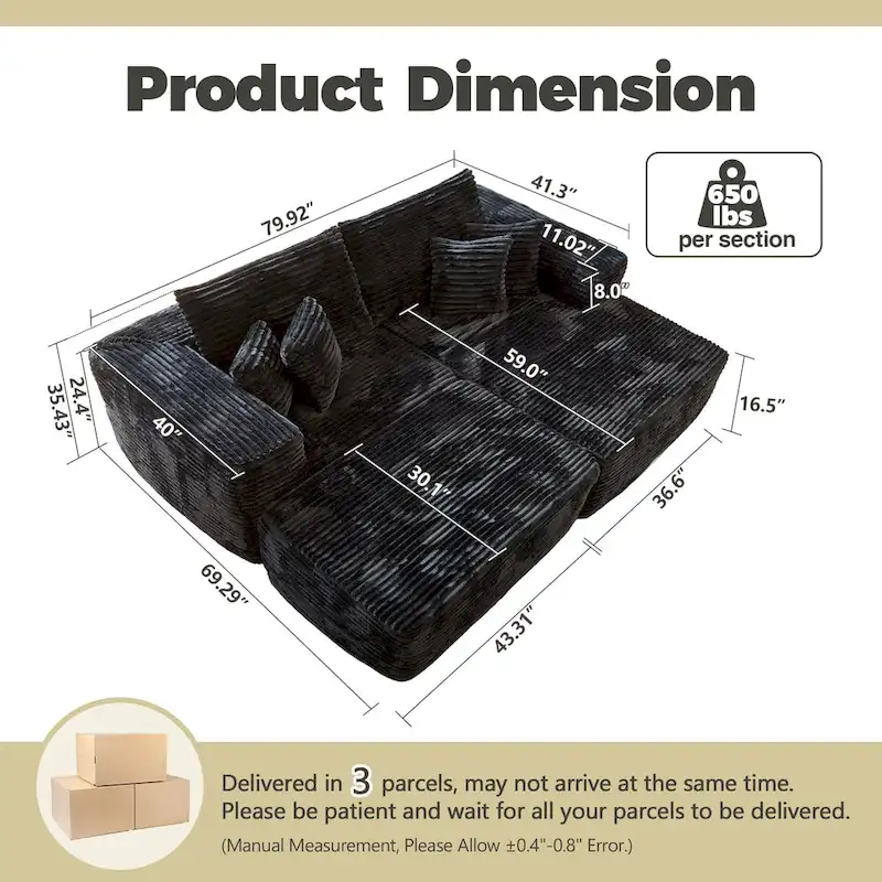 HOOOWOOO Modern Plush Sectional Sofa L-shaped Couch with Removable Ottoman