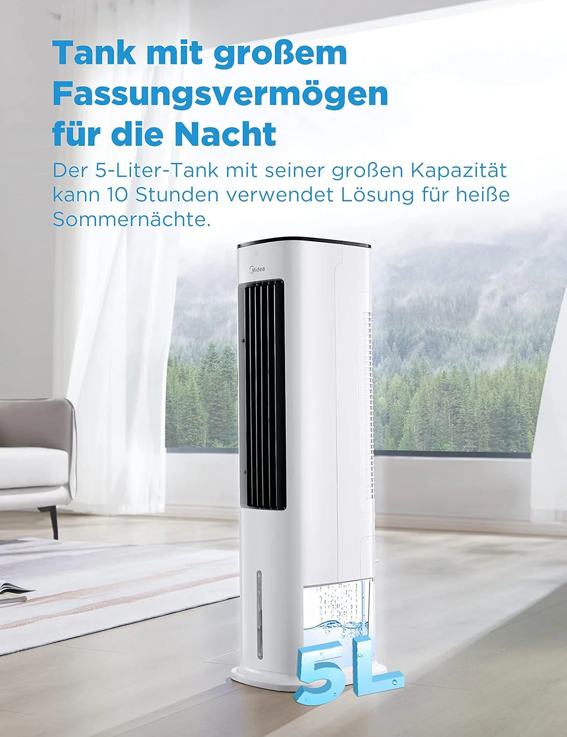 Midea AC100-20ARB Luftkühler 4-in-1 – 5L Wassertank, 3 Modi, Fernbedienung, 55W, Weiß