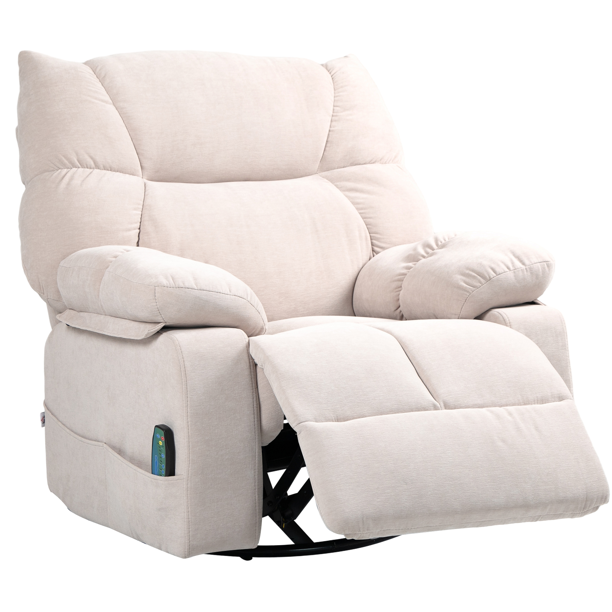 Massagestoel met Verwarmings- & Ligfunctie, Draaibaar, tot 150 kg, Metaal Frame, 98x90x98cm, Beige