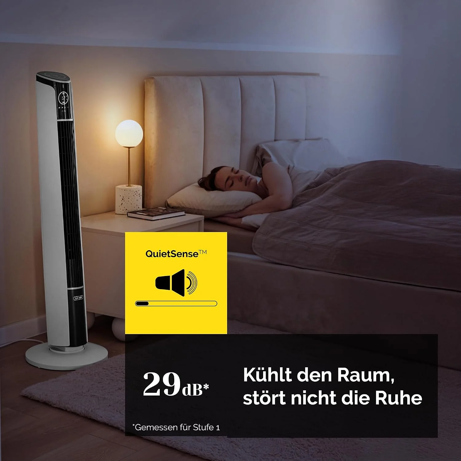 Yoer 29dB Csendes toronyventilátor, ionizátor, 10 m hatótávolság, dőlésszög beállítás, 12 sebességfokozat, 4 üzemmód, 12 órás időzítő, 90° oszcilláció, távirányító, Verto TF01W, fehér