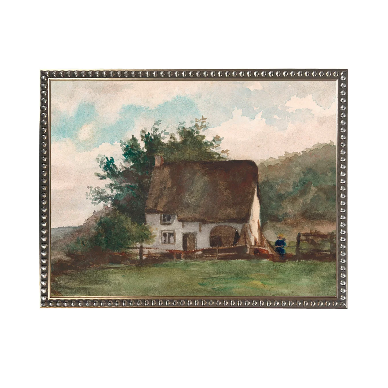 Vintage Watercolor Cottage House Framed Art