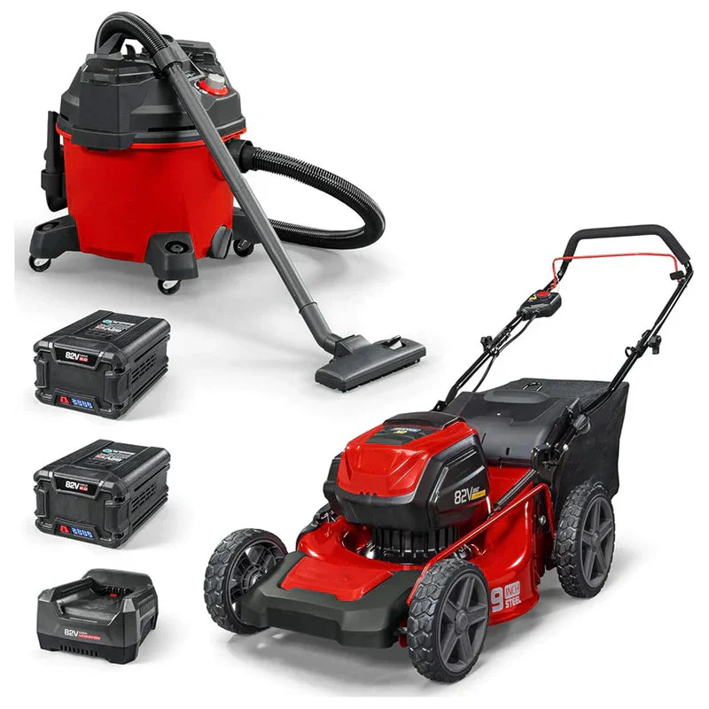82V MAX 21�测�� Electric Cordless Lawn Mower, Steel Deck, 3-in-1 Design, Red/Black