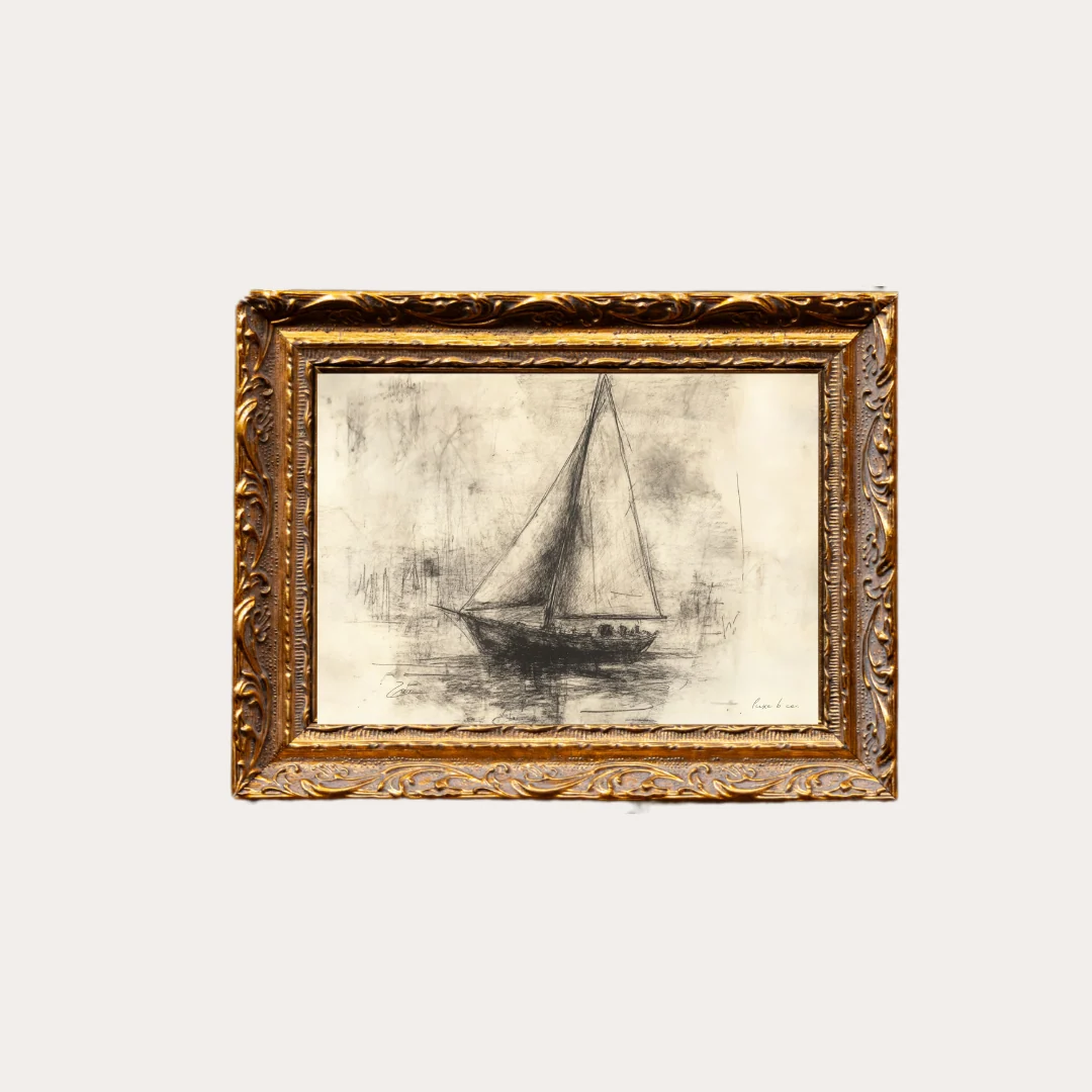 Sailing Sketch | French Brass Inspired Gold Mould Framed Art