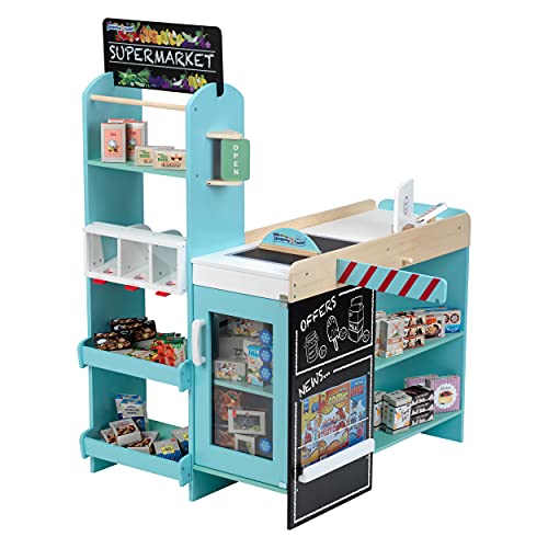 Theo Klein 9391 Supermercato, in Legno (MDF) I Moderno Negozio con registratore di Cassa, barriera, Lavagna e Accessori I Giocattoli per Bambini dai 3 Anni in su : Giochi e giocattoli