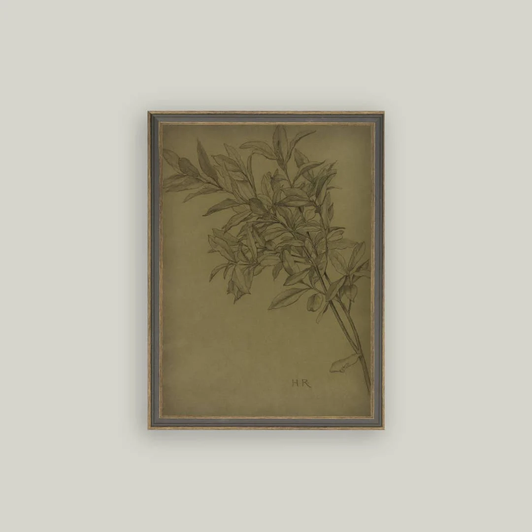 Leaves On Green Framed Antique Inspired Art