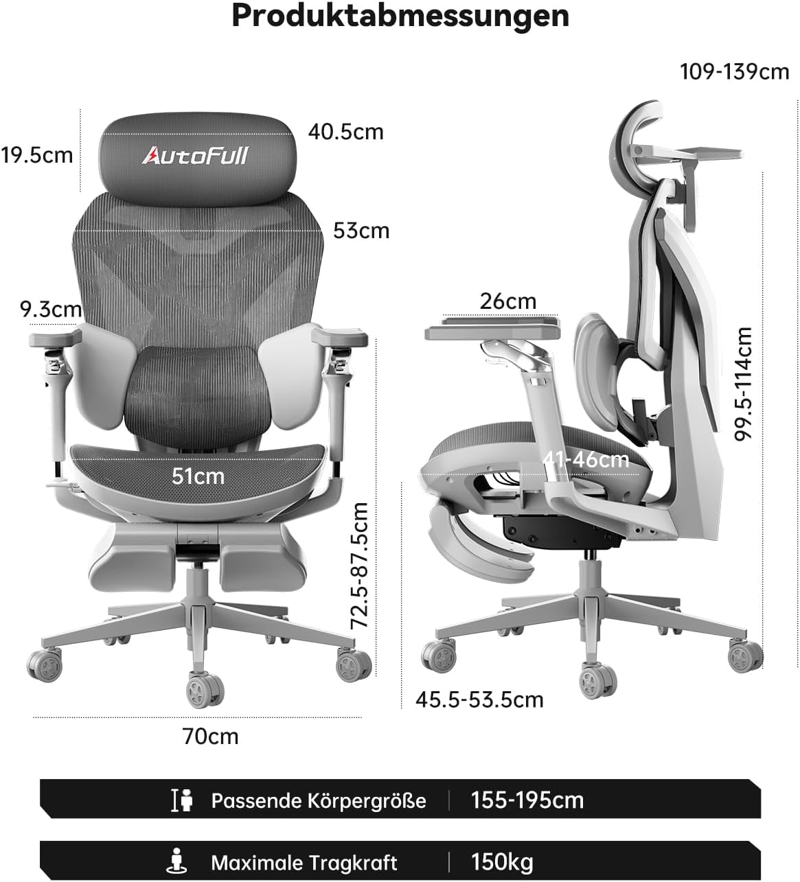 AutoFull G7 Ergonomischer Gaming Stuhl, Gaming-Stühle mit Dynamischer Lendenstütze, 720° Doppelachsen-Dreharmlehnen, 140° Rückenlehnen-Neigung & 4D-Nackenkissen (Weiß)