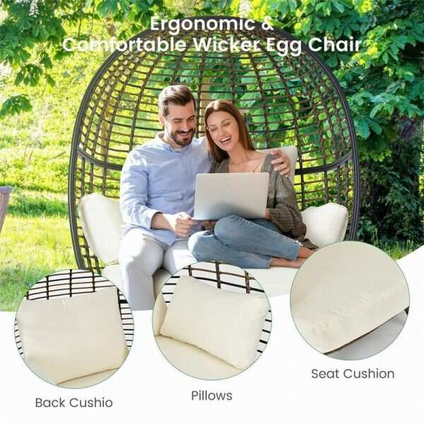 Oversized Outdoor Patio Rattan Egg Lounge Chair with 4 Cushions