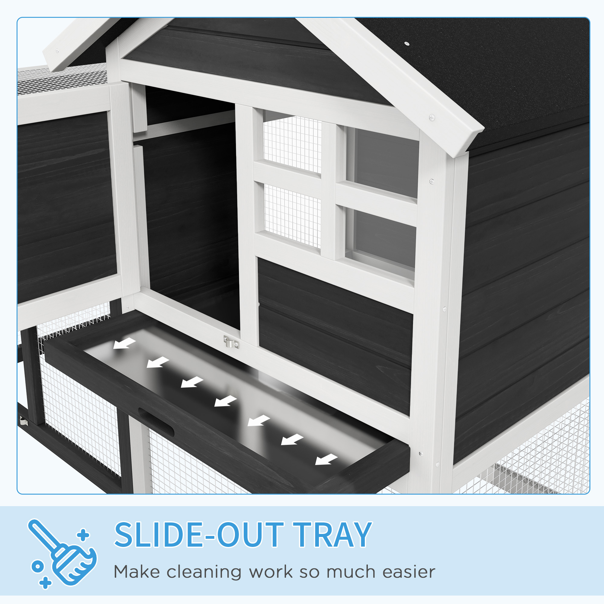 PawHut konijnenhok grijs+zwart+wit 122 x 62,6 x 92 cm