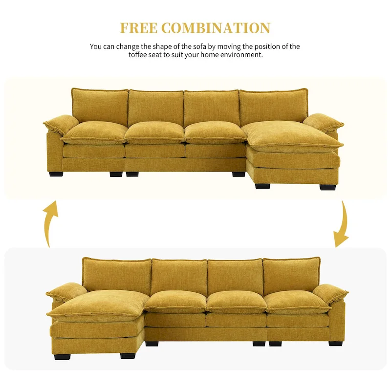 Modern 5-Seat L-Shaped Cloud Sleeper Sofa Couch with Chaise Lounge with Double Seat Cushions