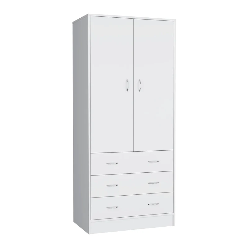 19  Modern Double-door Armoire with 3 Drawers and 1 Hanging Rod for Bedroom