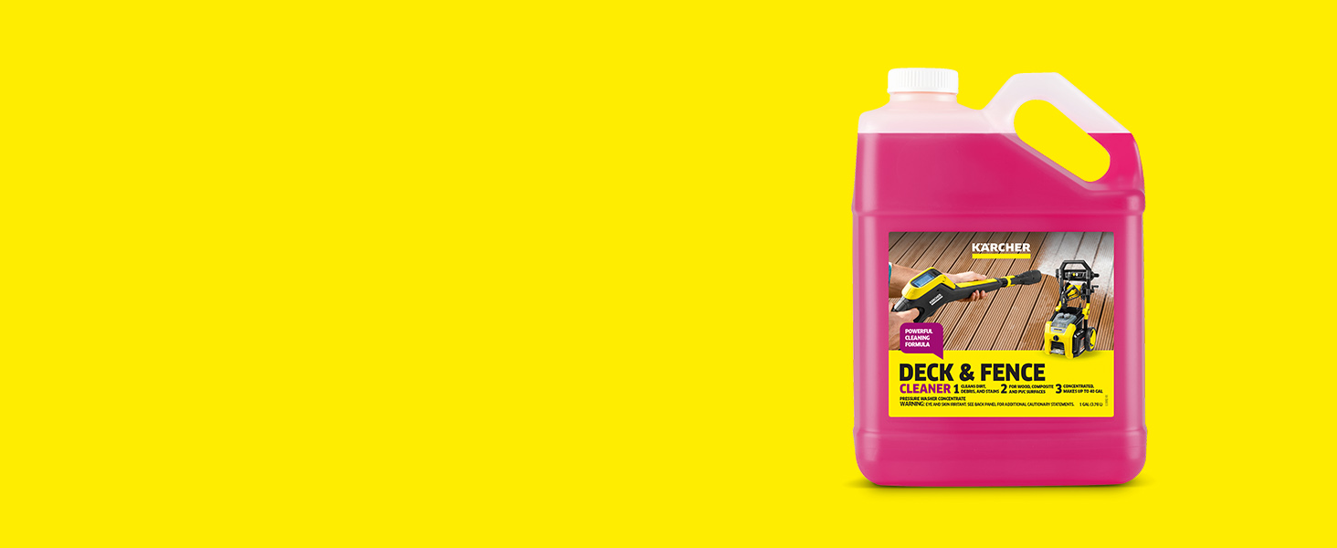 The Kärcher Deck & Fence Cleaner in front of yellow background
