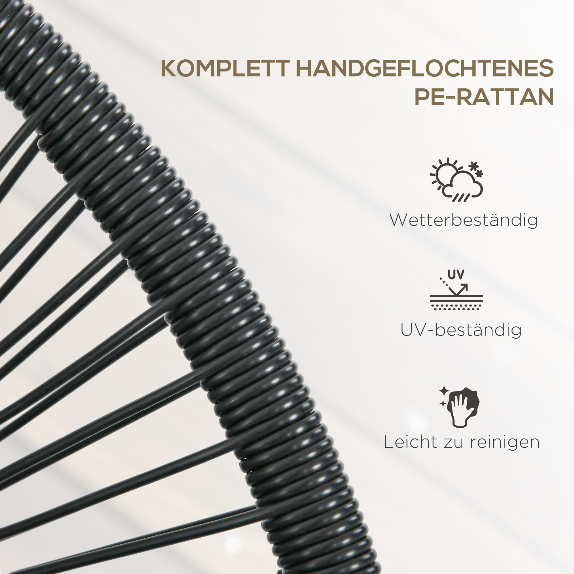 Outsunny Rieten Relaxstoel in Boho-stijl, 132 cm x 72 cm x 83 cm, Zwart