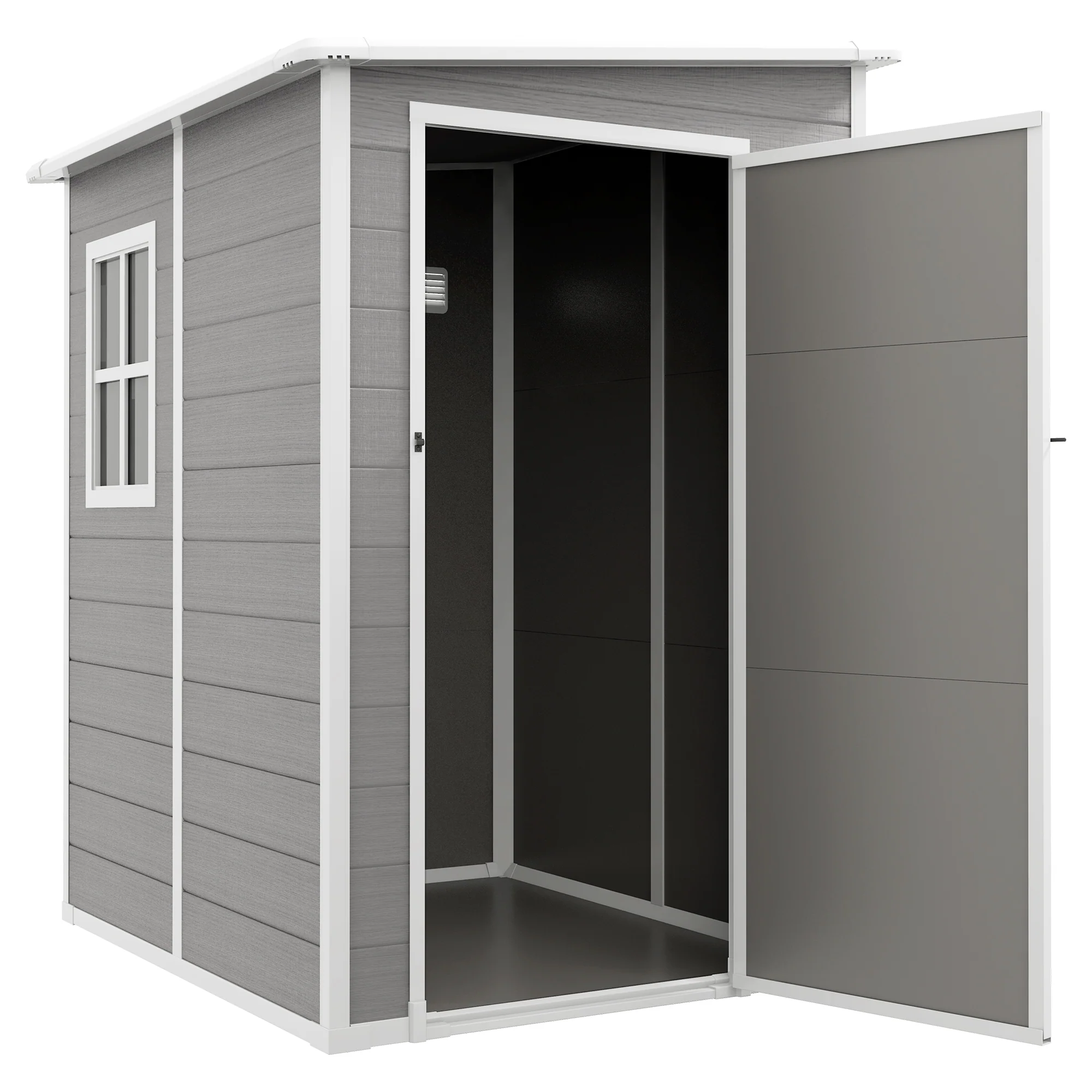 Outsunny Tuinschuur met Slot, Venster voor Daglicht & Ventilatie, Aluminium, 122 x 149 x 192/177 cm Grijs