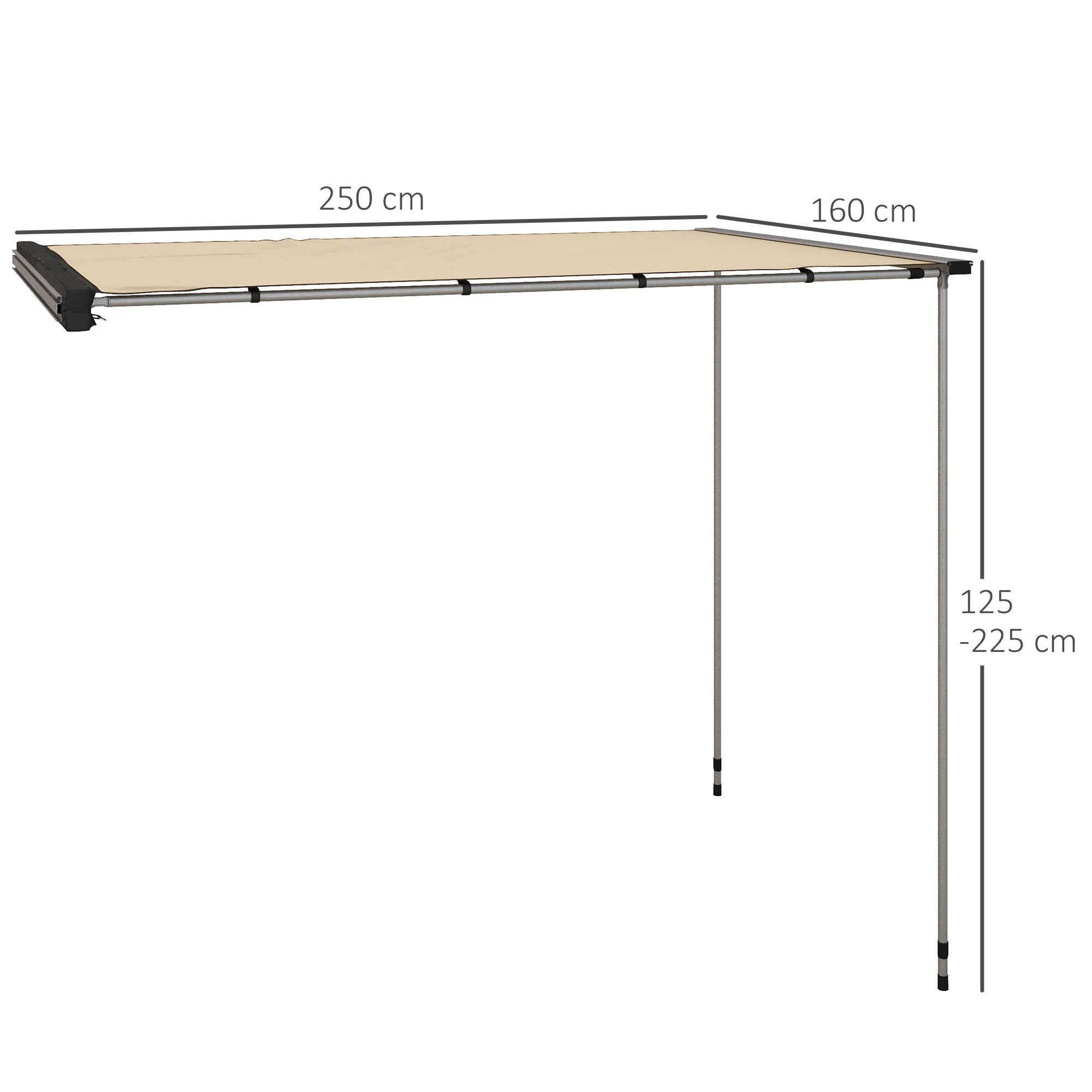 Outsunny Auto Tent Autodaktent Daktent, weerbestendig, 160 x 250 x 125-225 cm, Khaki
