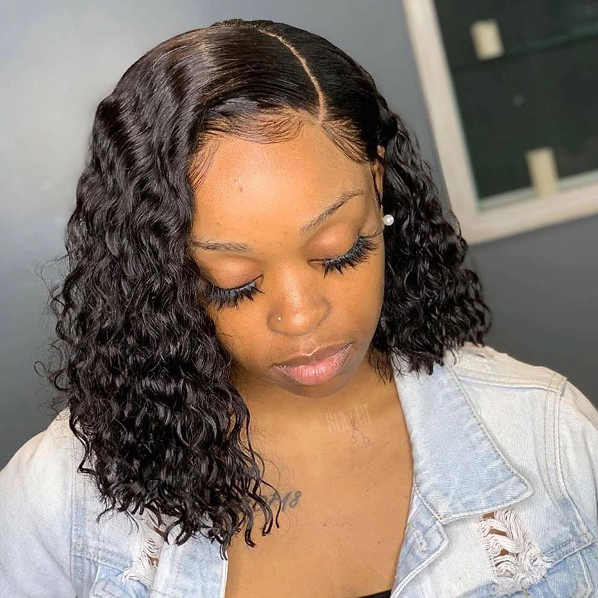 Glueless  Water Wave Short Bob Wig Pre Plucked Natural Hairline 220% Density Human Hair Bob Wigs