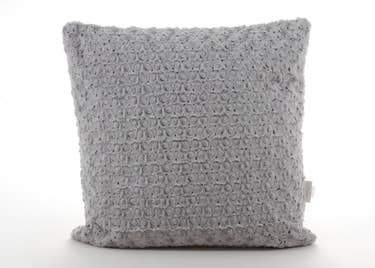 Luxe Rosebud Faux Fur Pillow, Silver Grey