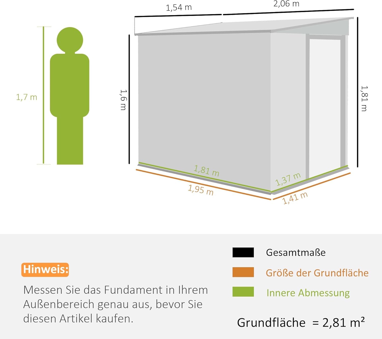 Outsunny Metall Gerätehaus 2,81m² 154x206,5x181 cm Geräteschuppen mit Pultdach Fundament Schiebetür wetterfest Gartenhaus Outdoor Garten Schuppen Schrank für Hinterhof Außenbereich Dunkelgrau
