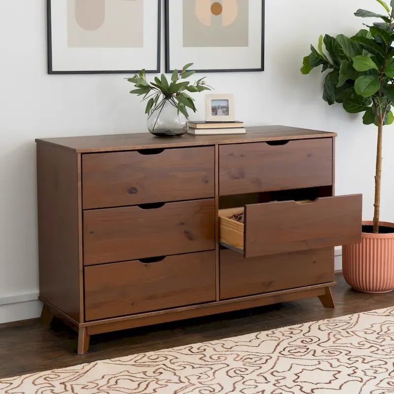Purcell Pine Wood 3-Piece Bedroom Set with 6-Drawer Dresser and 3-Drawer Nightstands (Set of 2)