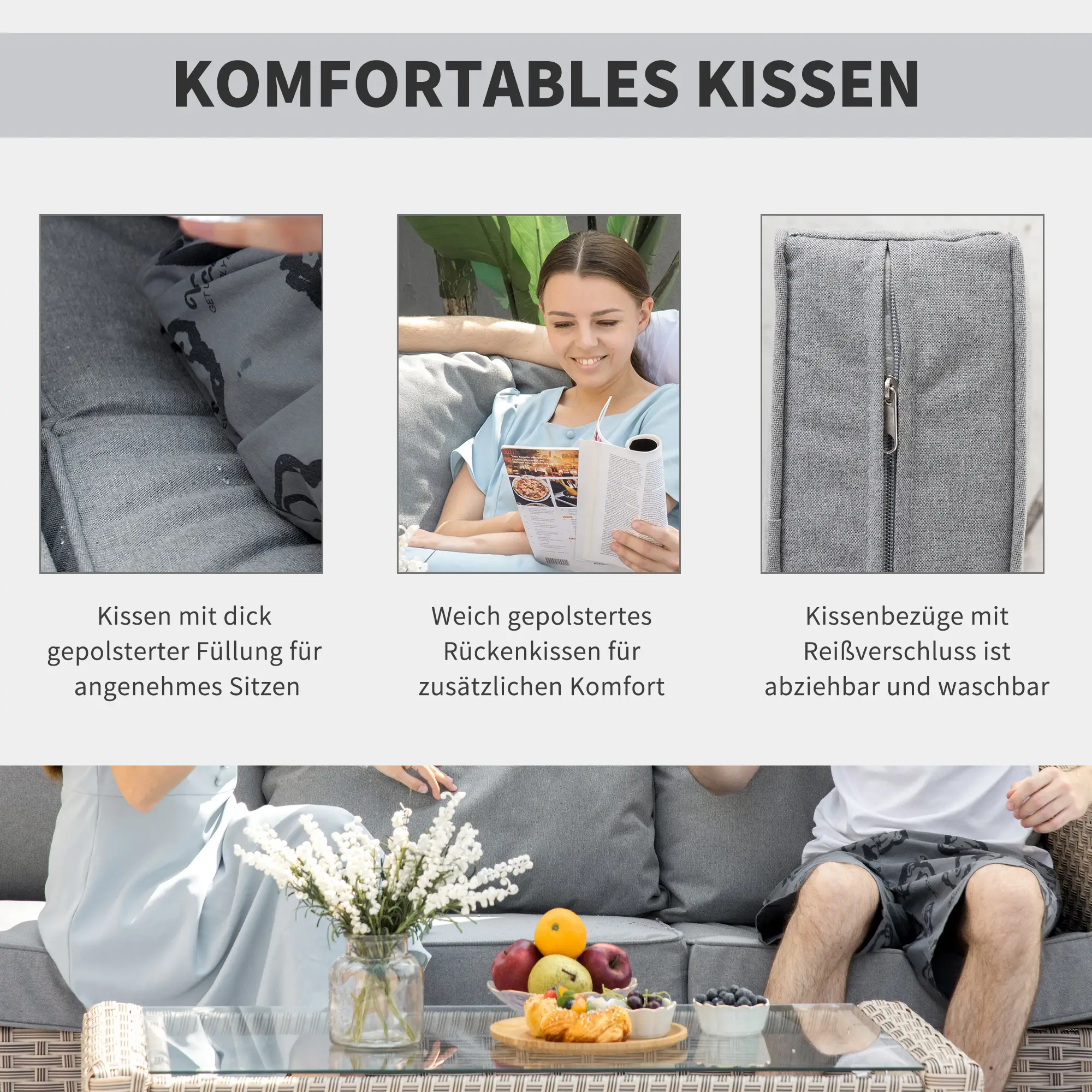 Outsunny Gartenmöbelset Rattan 5-teilig Outdoor Sofa Beistelltisch Aluminium
