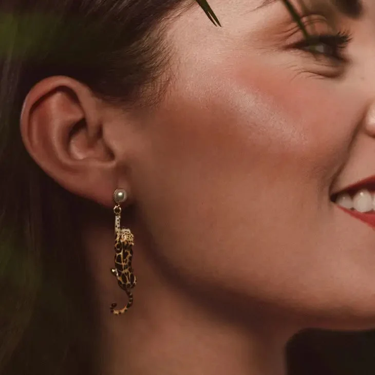 Clouded Leopard Enamel Drop Earrings