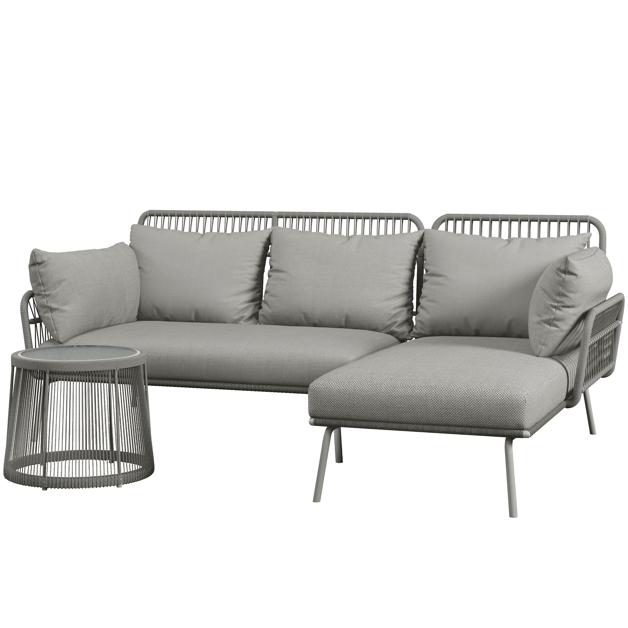 Outsunny Tuin Hoekbank Rattan 2 Zits voor Tuin & Terras, Lichtgrijs