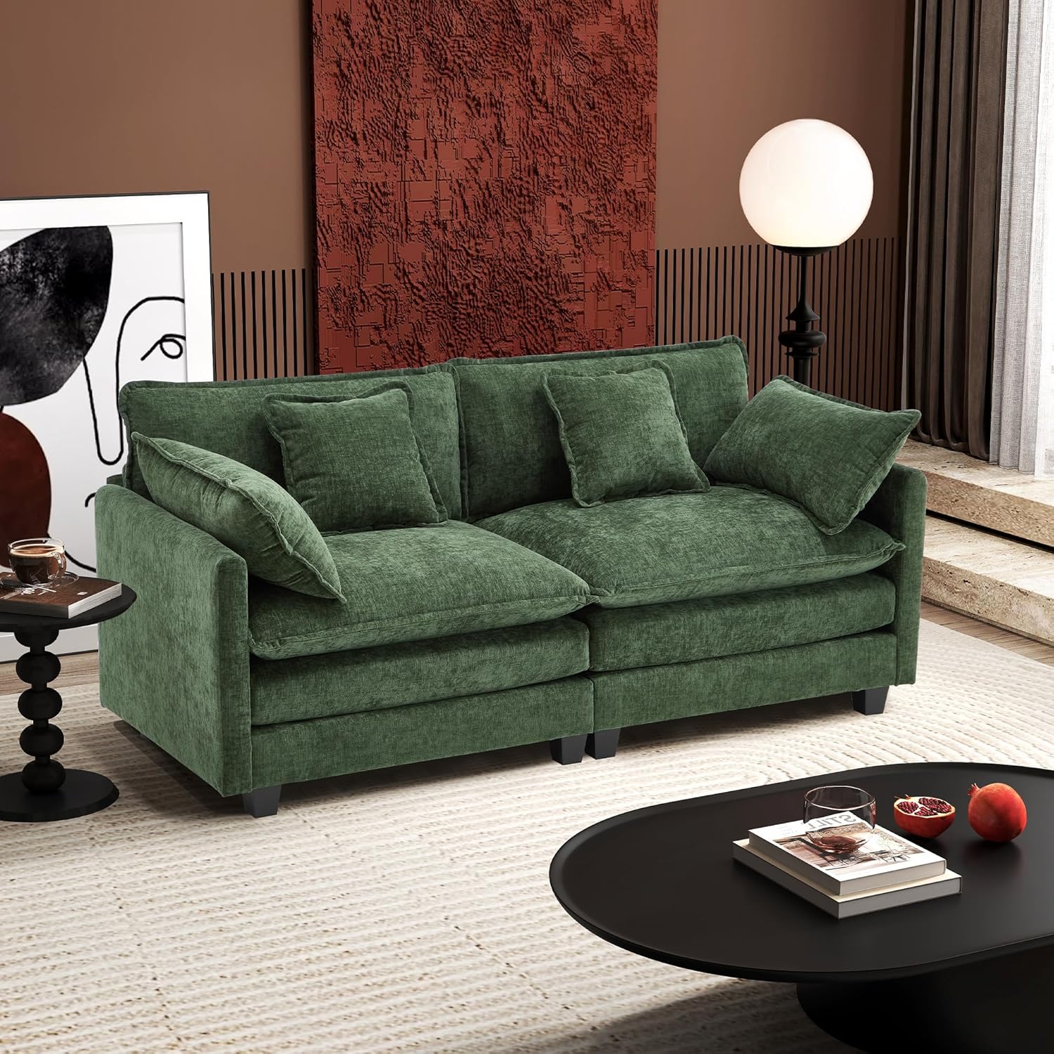 111.4 Inch L-Shaped Modern Sofa Modular Cloud Sofa Ottoman 4-Seater Chenille Deep Seat Sofa