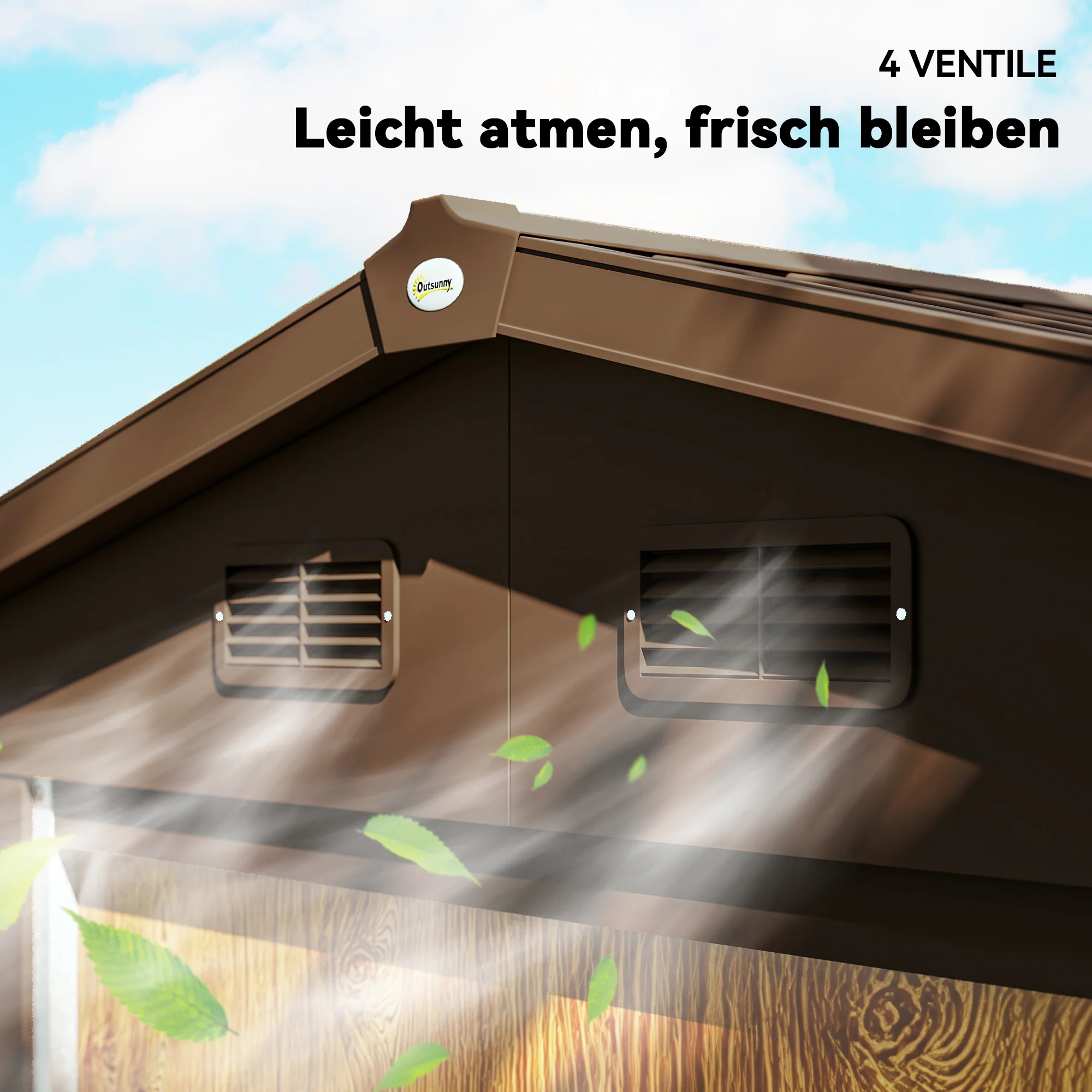 Outsunny Tuinschuur, gereedschapsschuur, tuinhuis met ramen, weerbestendig, houtlook, staal, 152 x 235,7 x 208,7 cm, Bruin