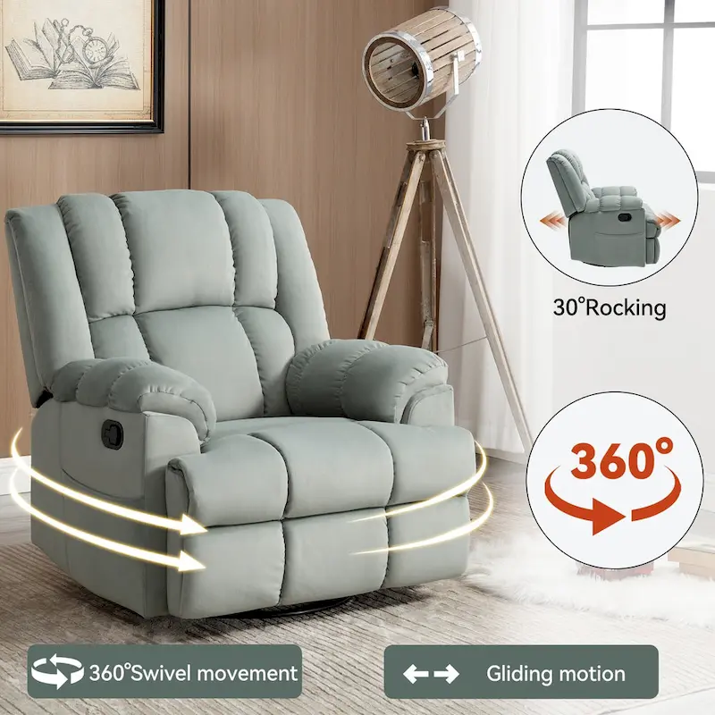 Lazy Boy Swivel Rocker Fabric Recliner Chair, Overstuffed Large Manual Recliner Glider with Pillow Top Arms and Cushion Back