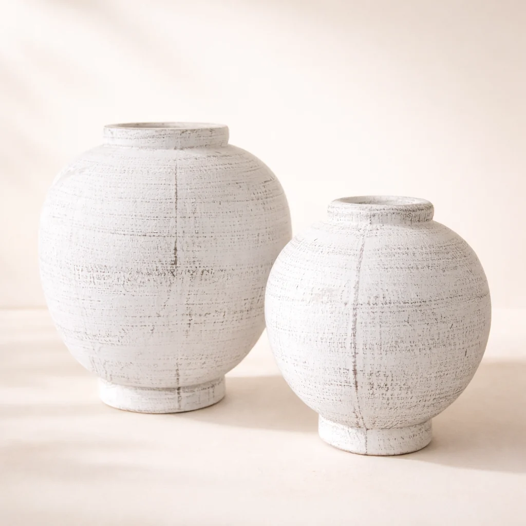 Chios White Round Vase Pot