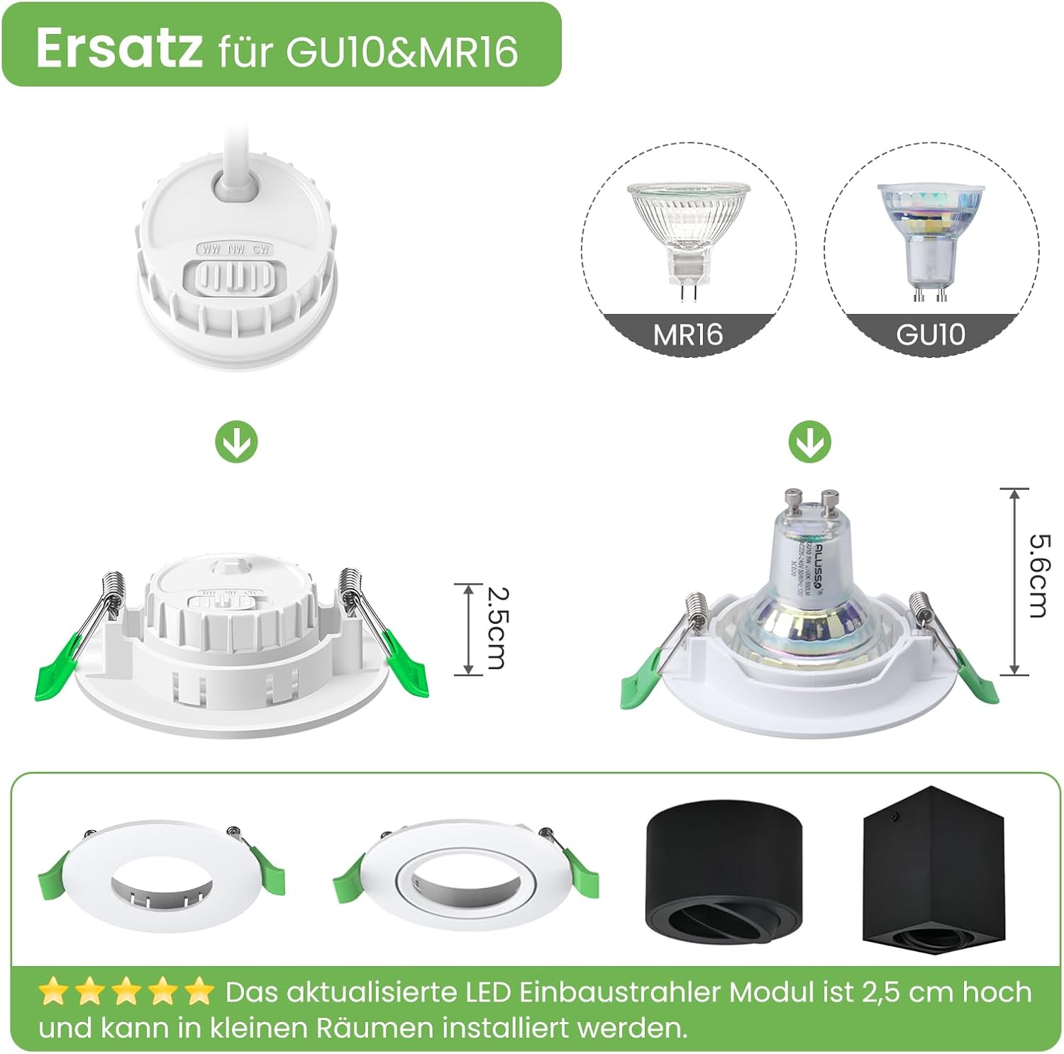 ALUSSO LED Modul Ultra Flach ø50x25mm für Einbaustrahler, 6W 540lm 230V, 3CCT Warmweiß Naturalweiß Kaltweiß Dimmbar, Ersetzt GU10 MR16 Leuchtmittel, IP44 Wasserdicht, 48er