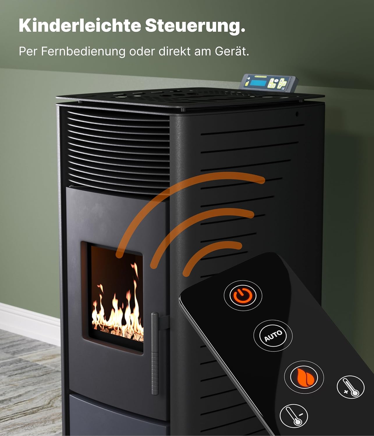 NEMAXX® P12 Pelletofen 13,6 kW A+ bis 300 m³ – Auto-Reinigungszyklus, ECO-Modus, Wochenprogramm & mechanische Reinigungsunterstützung – Rot