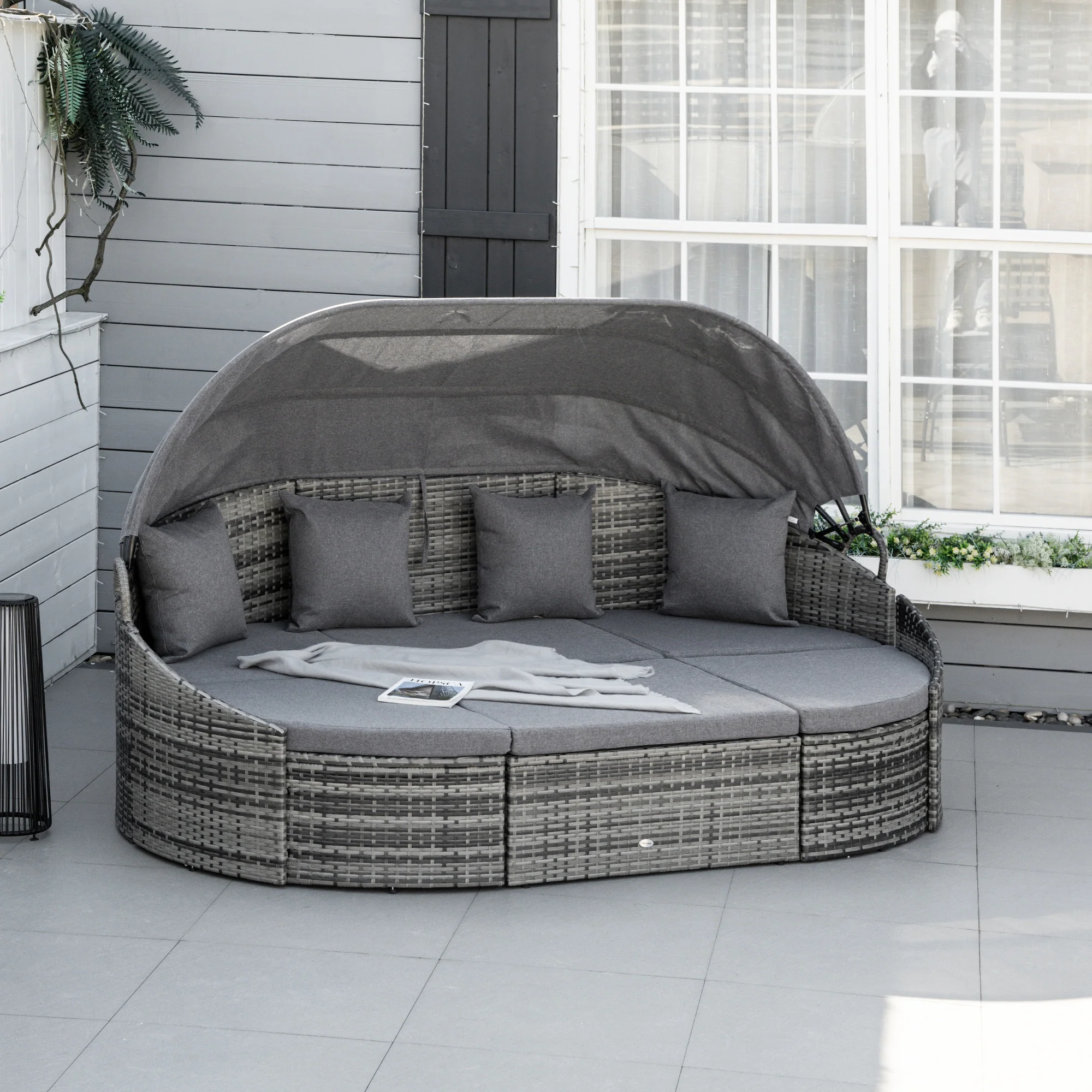 Outsunny rotan zonne-eiland 4-delig 230 cm x 145 cm x 80 cm