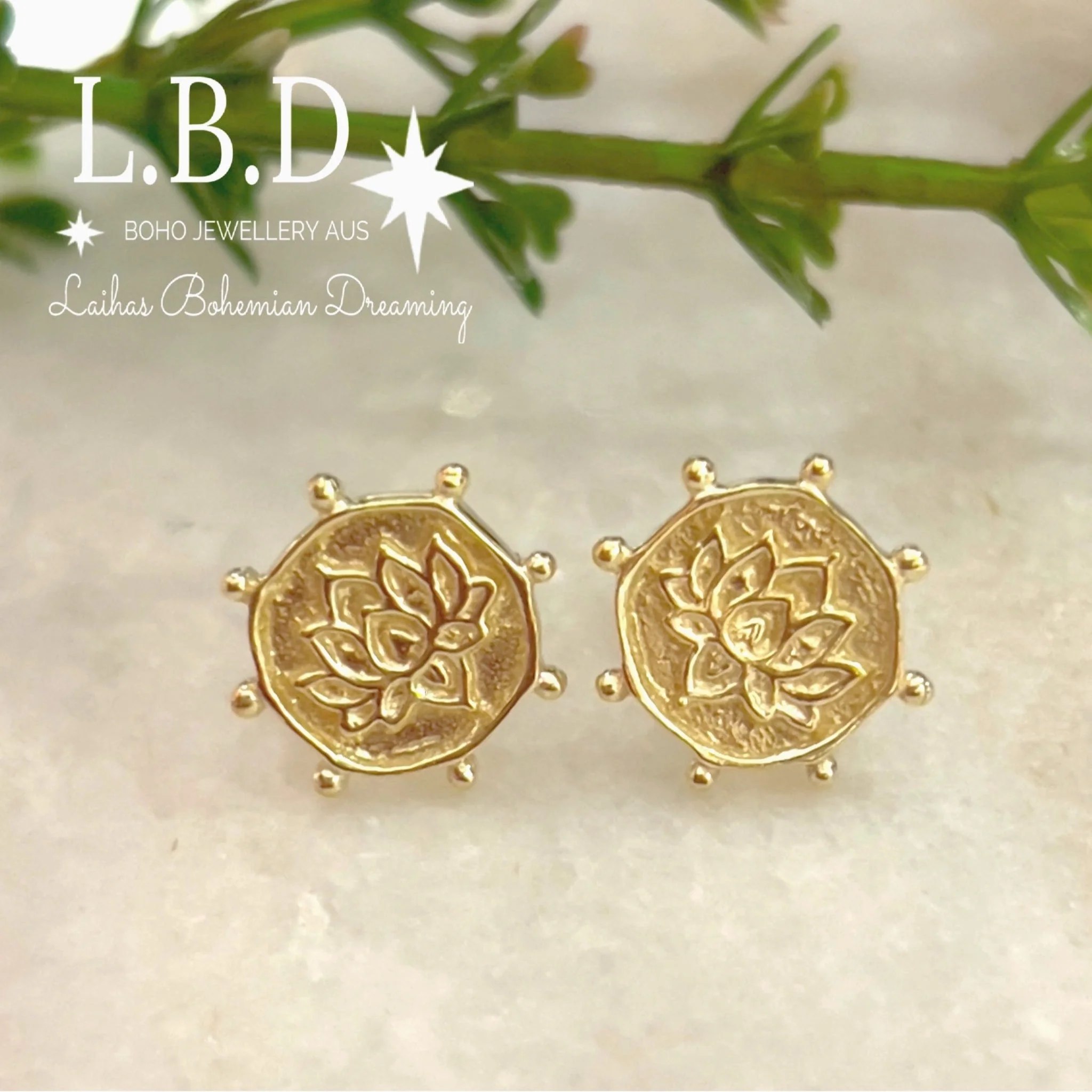 Laihas Perfectly Imperfect Lotus Flower Gold Stud Earrings