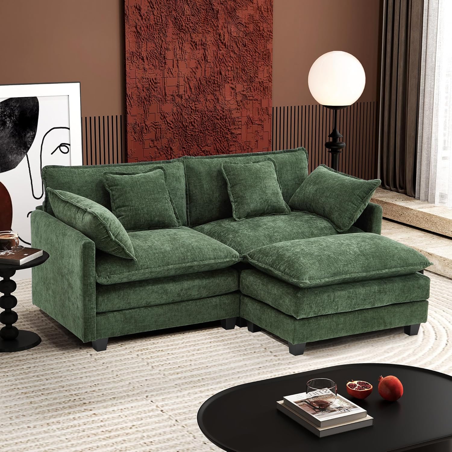 111.4 Inch L-Shaped Modern Sofa Modular Cloud Sofa Ottoman 4-Seater Chenille Deep Seat Sofa