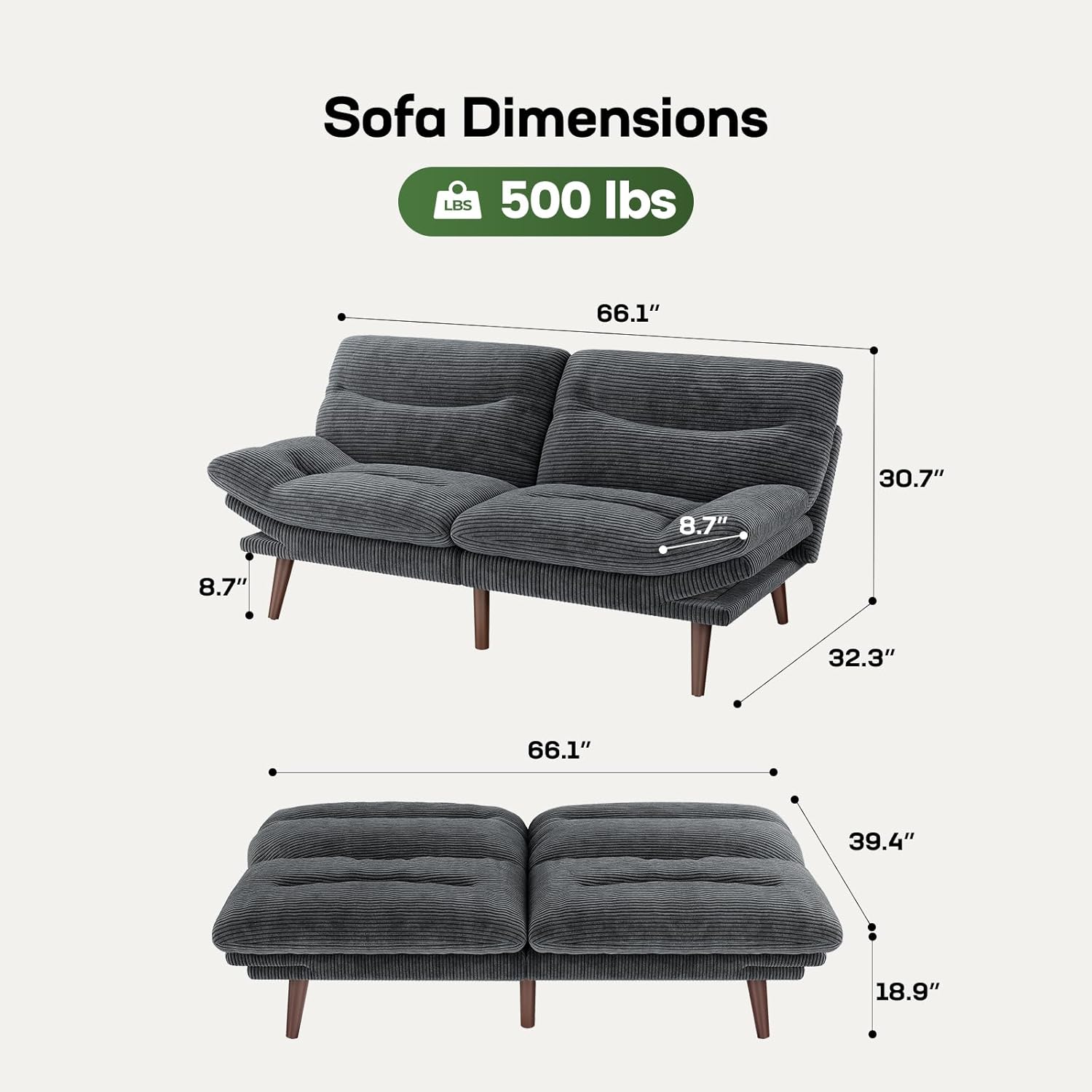 Futon Sofa Bed Futon Sofa with Adjustable Back and Armrests Converts to Small Sleeper Sofa Bed