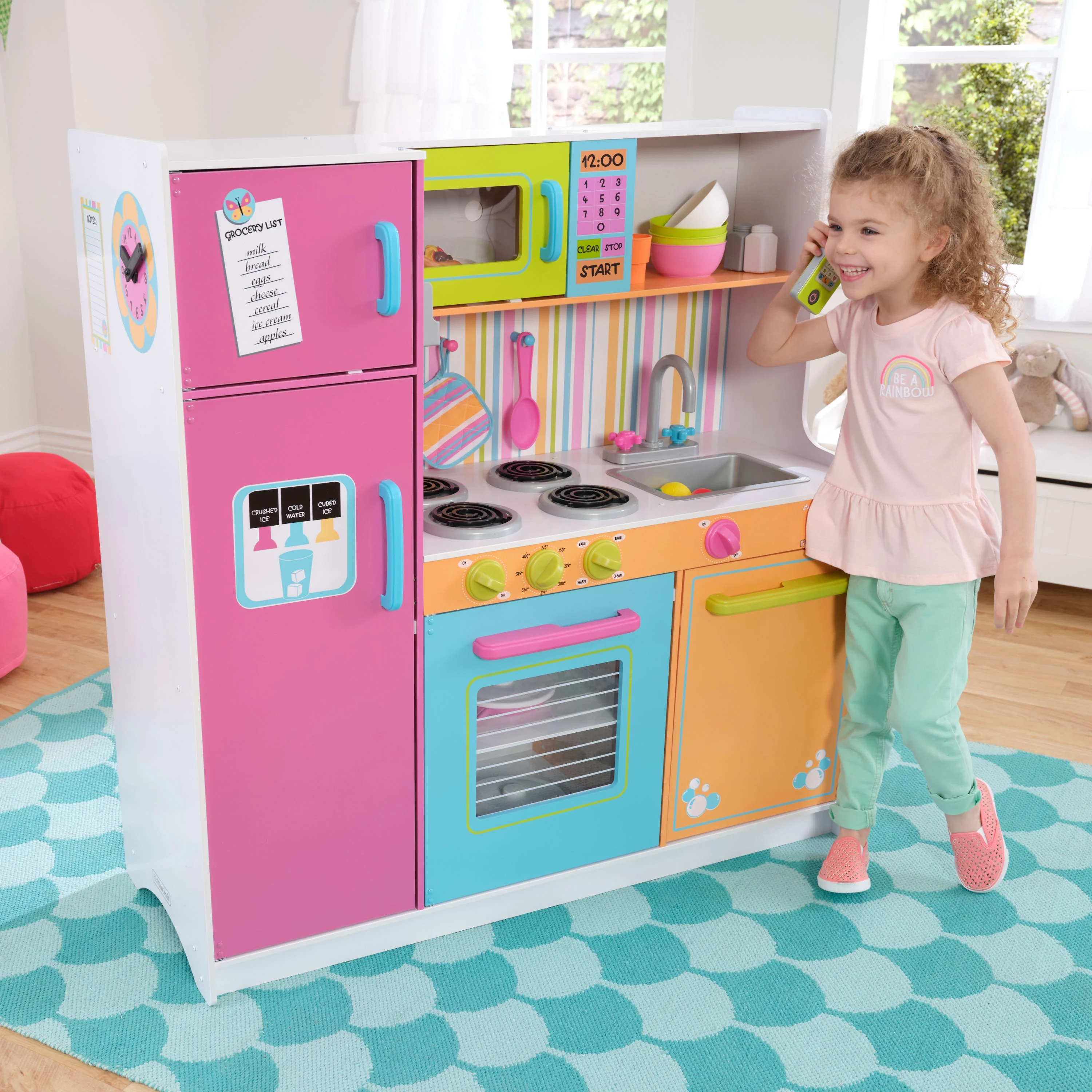 2025 KidKraft Deluxe Grote en Heldere Houten Speelkeuken voor Kinderen, Neonkleuren