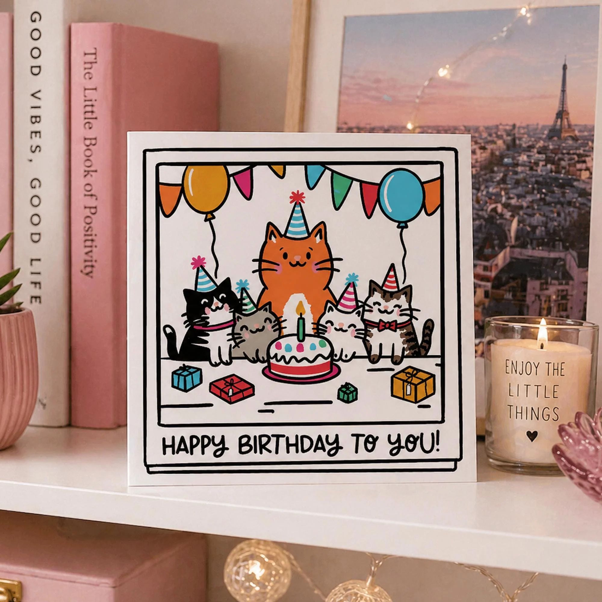 Party Animals Cat Birthday Card: For Cat Lover, with Kraft Envelope