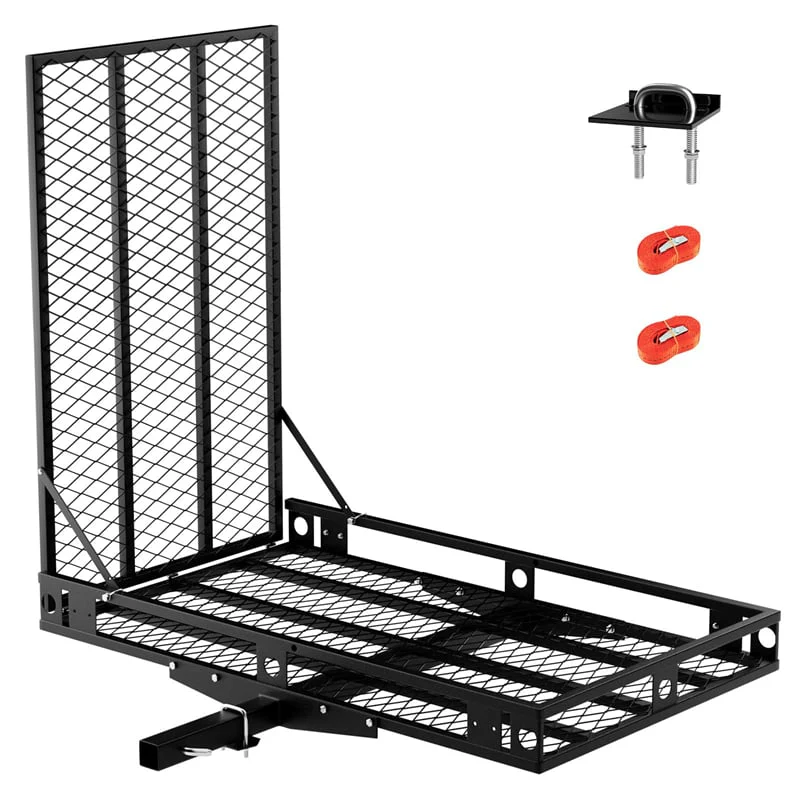 500 LBS Hitch Mount Cargo Carrier with Foldable Ramp, Heavy-Duty Mobility Scooter Wheelchair Carrier for SUV Cars with Stabilizer & 2 Tie-Down Straps
